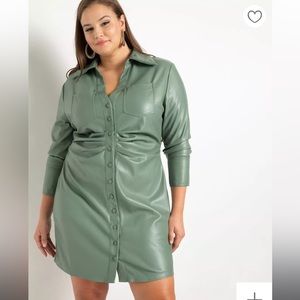 NWT SZ 24 Plus Size Faux Leather Ruched Front Dress